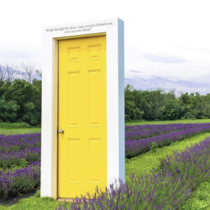 Yellow door in a lavender field