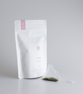 Tea packaging with tea bag.